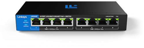 Linksys 8-Port, 2,5 G Multi-Gig Unmanaged PoE++-Switch | Energieeffizientes Ethernet | Full-Duplex-Flusskontrolle | Für WiFi 6/6E/7 Access Points & IP-Kameras | Metallgehäuse | PoE-Leistung von 180 W
