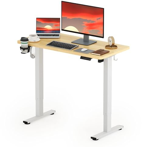 SANODESK höhenverstellbarer Schreibtisch 110 x 54 cm, einteiliger Tischplatte, Sitz-Steh-Schreibtisch mit einem Höhenverstellbereich von 73,5-118 cm, ergonomisches und gesundes Design, Ahorn