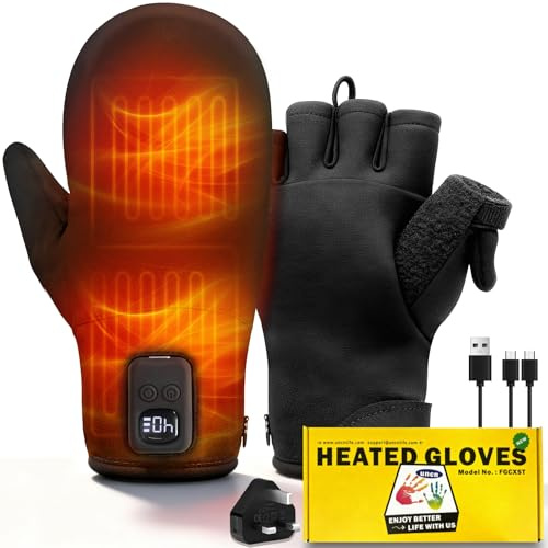 UNCN Heated Gloves for Men and Women, Winter Warm | 3000mAh Rechargeable Battery | Full & Half Hands Warmer for Cold Winter Work Arthritis Pain Relief