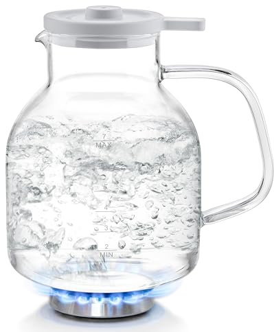 Teabloom Purity Glass Whistling Kettle – 100% Plastic-Free, Premium Borosilicate Glass, 56 oz (7-Cup) Capacity, Stovetop Safe, Lead-Safe & Chemical-Free Water Boiling with Whistle Cue