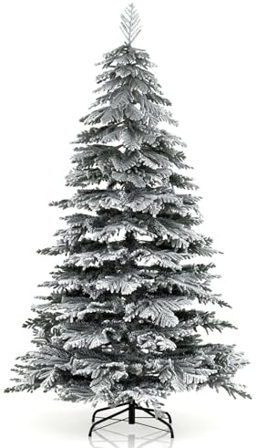 COSTWAY 6ft/7.5ft Snow Flocked Christmas Tree, Hinged Holiday Trees with Metal Stand, Luxury Artificial Xmas Full Tree for Home Market Office Decoration (190 cm)