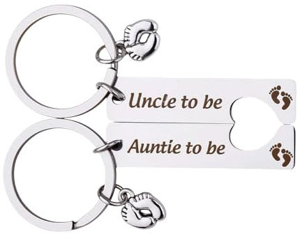 Guqqeuc Porte-clés « Uncle Auntie to Be » - Cadeau d'annonce de bébé - Cadeau de Noël pour oncle et tante, Style 2, S