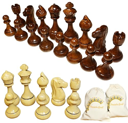 Schachfiguren Premium Handgefertigt aus Walnuss- & Quittenholz, gewichtet, Filzunterlage, Staunton konform, Höhe 60-101mm, ⌀ 35-40mm, Gewicht 17-30g, Ohne Brett