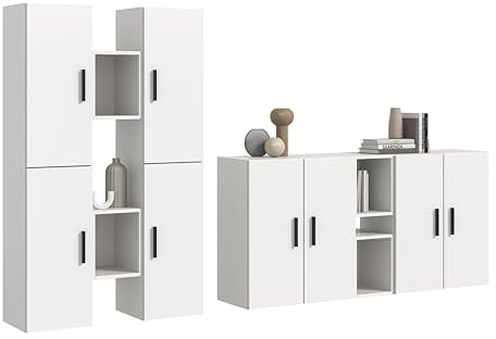 xonox.home – Wohnkombination The One 270x182x34 cm in Weiß Nachbildung – XXL Schrankwand mit 8 Türen – 16 geschlossene & 4 offene Fächer ermöglichen EIN perfekt organisiertes Ordnungssystem zu Hause
