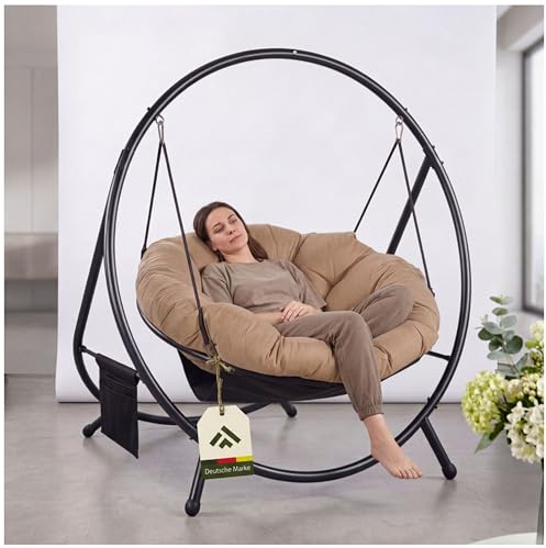 novaterra® Garten Schaukelstuhl Taupe - Outdoor Schaukelstuhl wetterfest & ergonomisch - bequemer Relax-Schwingstuhl für Terrasse & Balkon - Stabiler Loungestuhl für Außenbereich