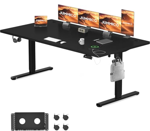 JUMMICO Elektrisch Höhenverstellbarer Schreibtisch 200x100 cm mit Ladestation, Höhenverstellbarer Computertisch mit Kabelmanagement, Ergonomischer Sitz-Steh-Schreibtisch Höhenverstellbarer Tisch
