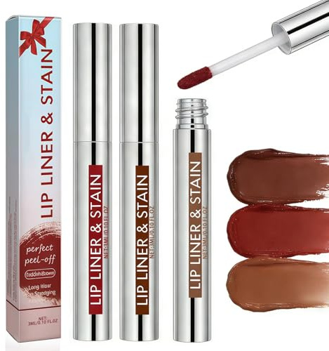 Perfilador de Labios Peel Off de Larga Duración, Tinta de Labios de 24h de Secado Rápido y Fácil Retiro, Kit de 3 Colores (Cacao, marrón rojizo, café nude) para Perfilado Natural y Labios Hidratados
