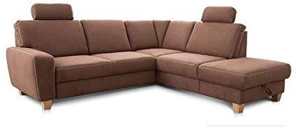 Cavadore Ecksofa Wisconsin mit Federkern / Große Eckcouch mit 2 Kopfstützen / Landhausstil / Holzfüße in Buche / Mikrofaser / Größe: 248 x 88 x 215 cm (BxHxT) / Farbe: Braun