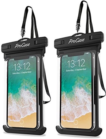 ProCase 2 Pack Waterproof Phone Pouch, Underwater Case phone sleeve for iPhone 15 14 Plus Pro Max 13 12, Galaxy S24 Ultra S23 S22 Up to 7.0 inch, Cruise Beach Essential -Black