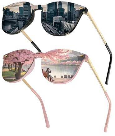 2 Paar Sonnenbrillen für Damen, polarisiert, Spiegel, Sonnenbrille, ohne Rahmen, One Piece, reflektierend, für Herren