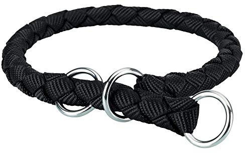TRIXIE Cavo Zug-Stopp Halsband Größe L–XL: Halsumfang 52–60 cm/ø 18 mm in schwarz - Hundehalsband aus Gurtband für große bis sehr große Hunde, rund geflochten, 144101