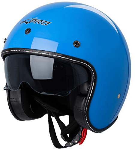 Motorrad Jet Helm Cafe Racer ECE 22-06 Sonnenblende Scooter Blau XL