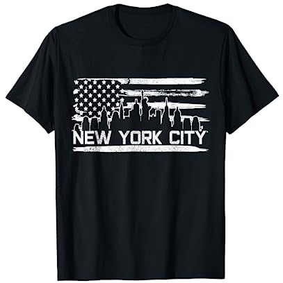New York City Skyline Amerikanische Flagge Souvenir Geschenk T-Shirt