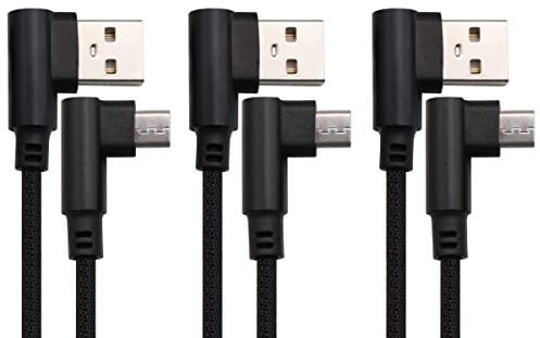 AAOTOKK 3 Ft 90 Degree Micro USB Cable Right Angle USB 2.0 Micro Male Nylon-Braided Fast Sync & Charging Cord Compatible with Android, Samsung, LG,Huawei, Smartphones & More(Black/3-Pack)