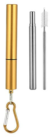 Pajitas Viaje Acero Inoxidable Reutilizables Kit Paja Retráctil Plegable Portátil con Estuche Aluminio con Cepillo Limpieza(1#)