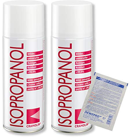 ISOPROPANOL - 2x 400ml Spraydose - Isopropylalkohol - hochreines Lösungsmittel - Reinheit > 99,9% - Universalreiniger - Cramolin - 4021611 inkl. 1 St. DEWEPRO® SingleScrubs - 2-Propanol IPA