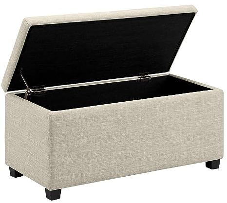 Amazon Basics Rechteckig Ottomane and Flurbank with stauroom, Gepolstert, Polyester, Beige, 42 x 91 x 43 cm (B x T x H)