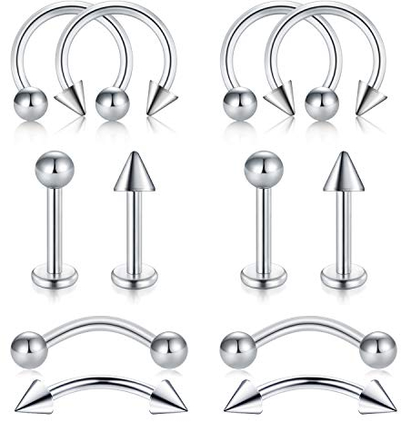 LAURITAMI 12stk 16G Tragus Helix Piercing Schmuck Nase Lippe Augenbraue Ringe 8mm Chirurgenstahl Hufeisen Bananen Barbell Pfeil Kugel …