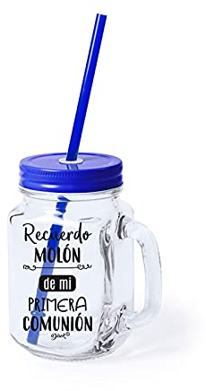 DISOK - Jarra Cristal con Caña Recuerdo Molón Color Azul en caja blanca - Jarras con Frases, Tazas Originales para Detalles, Recuerdos y Regalos de Comuniones (1)