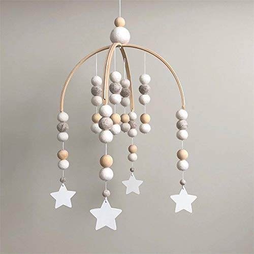 Nicole Knupfer Babybett Mobile Windspiel Rassel Spielzeug, Neugeborenen Kinderzimmer hängende Bettglocke, Holz Ornament Geschenk für Baby Mädchen oder Jungen (Grau + Sternanhänger)