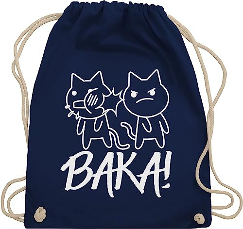 Turnbeutel Rucksack - Anime Geschenke - Baka! mit Katzen - weiß - Unisize - Navy Blau - für fans turnbeutel+anime geschenk+anime cat stoffrucksack manga anime+tasche cats juterucksäcke tasche
