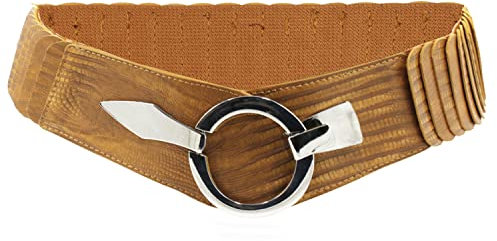 Glamexx24 Elastischer Damen Taillengürtel gürtel 6cm breiter Hüftgürtel mit silberner Ring (Schlange hellbraun, Taillenweite 75cm-110cm)