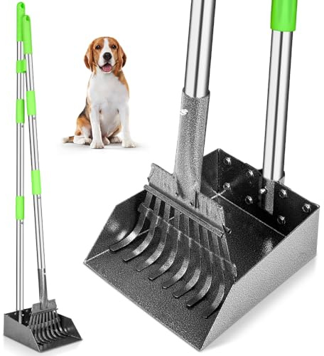 TOOGE Pooper Scooper, Dog Pooper Scooper Long Handle Stainless Metal Tray and Rake for Medium Small Dogs Heavy Duty Pet Supplies to Use for Grass, Dirt or Gravel