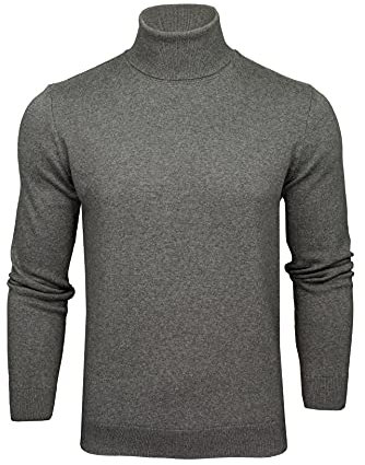 Xact Pull à Col Roulé Homme, 100% Coton Naturel Respirant, Pull Maille Fine Tricot Slim Fit Manches Longues, Pull Chaud Décontracté ou Élégant pour Automne Hiver (Dark Grey Marl) L