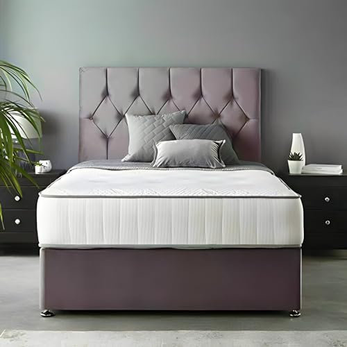 GHOST BEDS GREY OR BLACK SUEDE MEMORY FOAM DIVAN BED SET WITH MATTRESS+HEADBOARD (2FT6 SMALL SINGLE, GREY)