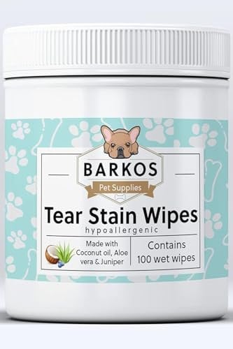 Barkos Pet Supplies Tear Stain Wipes for Dogs and Cats | 100 ct Presoaked & Textured Eye & Face Wipes | Remove Discharge & Mucus Secretions