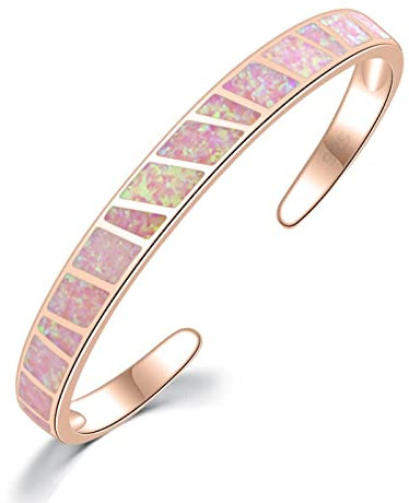 SALAN Bracelets Ouverts en Pierre D'opale De Feu Rose Bracelets Minimalistes Réglables en Or Rose Bijoux Meilleurs Cadeaux pour Fille Femme