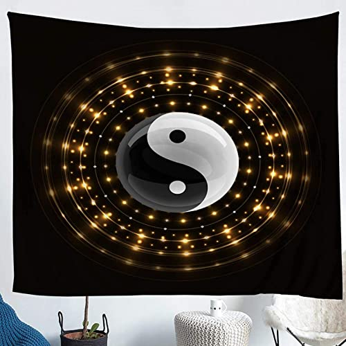 igyhuij schwarzes Gold Yin-Yang Wandteppich, 3d Aesthetic Psychedelic Tapestry, Home Decor Wandteppiche Wandkunst für Zimmer, 175x230 cm