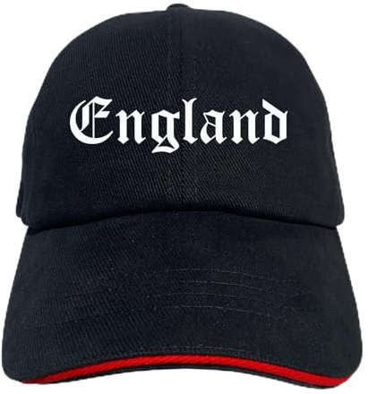 England Cappy - Altdeutsch Bedruckt - Schirmmütze - Schwarz-Rotes Cap OneSize-SchwarzRot
