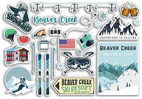 A5 Aufkleber Bogen Beaver Creek Vinyl Aufkleber – Amerika United States Ski Resort Berge Snowboard Urlaub Flagge Reise Schnee Sport Gepäck Scrapbooking #79071
