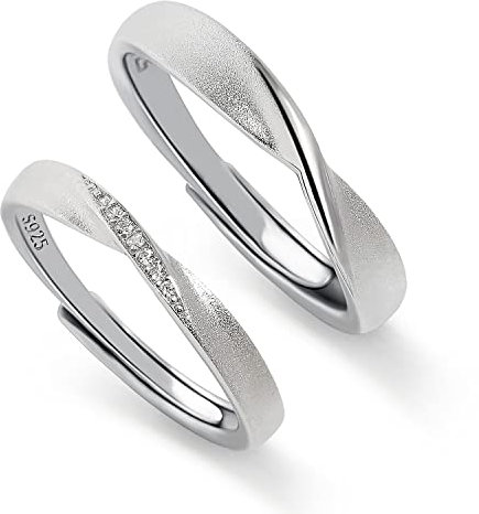 Meissa Pärchenringe Verstellbar Einfache Herren und Damen Twist Couple Band Diamant Ring Offener Rücken Passend für Sie Ihn (Satz mit zwei Ringen)