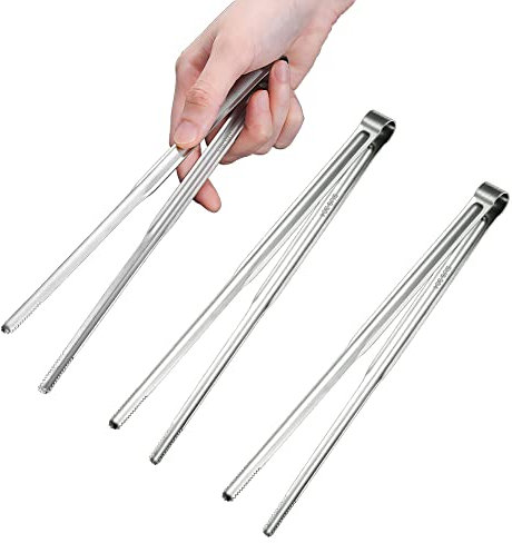 UPTALY Lot de 3 pinces fines en acier inoxydable 18/10 (21 cm), pinces japonaises pour barbecue, pinces Yakiniku légères, pinces à barbecue coréennes, pinces à sushi, petite pince de cuisine