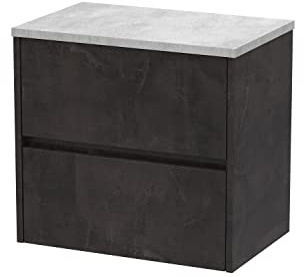Hudson Reed HAV2604LBG Havana Modern Bathroom Wall Hung 2 Drawer Countertop Unit & Laminate Worktop, 600mm, Matt Metallic Slate/Bellato Grey