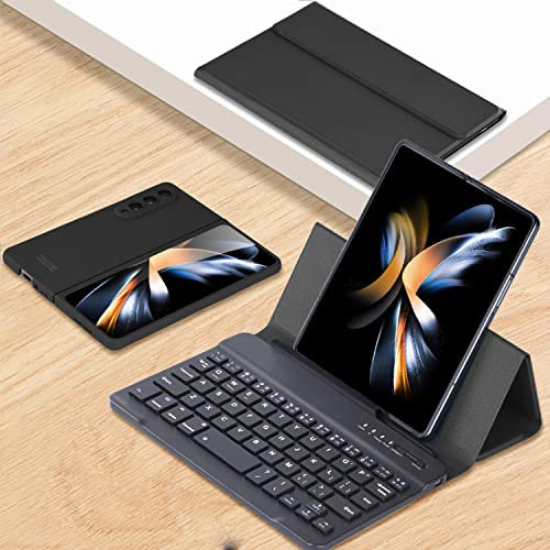 REOSO Bluetooth Keyboard Case Fold Phone with Pen Holder, for Samsung Galaxy Z Fold 4 /Fold 3 / Huawei Mate X3 XS2 Bluetooth Wireless Keyboard with Leather Stand Cover (Normal, Black)