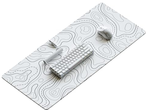 Kraken Keyboards XXL Topografisches Mauspad – Großes weißes Gaming-Mauspad – Schreibtischunterlage für Tastatur und Maus – dickes Kunsthandwerker-Mauspad für den Schreibtisch (weiß topografisch)