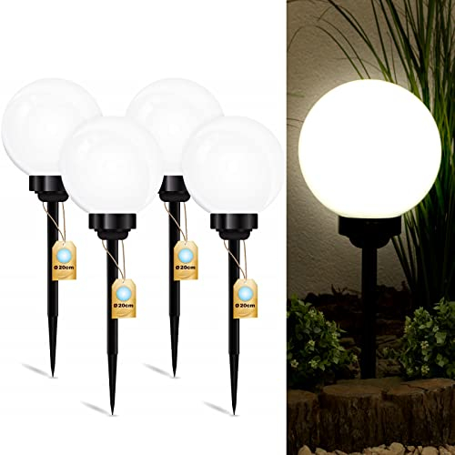 Lumiled 4 Stück Solar Gartenleuchte Solarlampe Solarkugeln für Garten Außen Leuchtkugel Kugel mit Erdspieß Dämmerungssensor Außenleuchte Wegeleuchte Stehleuchte LED IP44 Kaltweiß ∅20