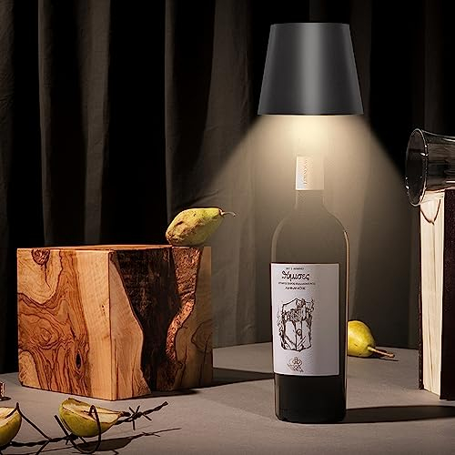 Vusddy Lampada Per Bottiglia,Lampada Da Tavolo Senza Fili,3 Colori, Ricarica Usb,Lampada Da Scrivania Ip54 Impermeabile,Lampada Da Bottiglia Per Camere Da Letto,Soggiorno,Ristorante,Bar (nero)