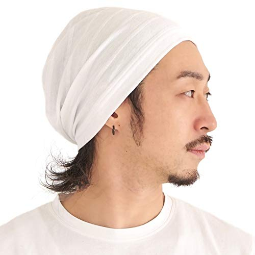 Chapeau Homme 100% Coton Leger - Bonnet Chimio Femme Ete Souple Slouchy Beanie Hat Protection Cheveux Nuit Blanc L