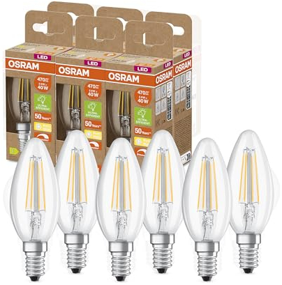 OSRAM SUPERSTAR+ CLASSIC B FIL 40 LED-Lampe, E14, Minikerzenform, 2,9W, 470lm, 2700K, warmweißes Licht, dimmbar, LED-Filament-Technologie, sehr energiesparend, Energieeffizienzklasse C,6-Pack
