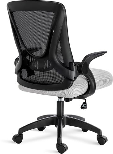 Blisswood Adjustable Office Chair, Desk Chair, Mesh Swivel Computer Chair With 90° Flip-up Armrest With Lumbar Support Adjustable Height (Grey & Black)