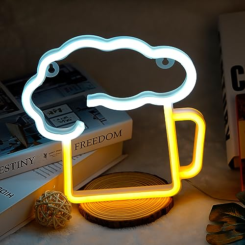 Cartel Luminoso LED Bar, Carteles LED Neon, Luces de Neon Decoracion Bar, Letrero Luminoso de Cerveza Blanca Amarilla, Bar Neon Sign para Bar Discoteca Tienda Festival Celebración