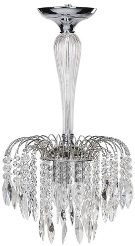 Beliani Traditionelle Vintage Kronleuchter Hängeleuchte Pendelleuchte Glas Kristalle 3 Licht Metall Silber Orara
