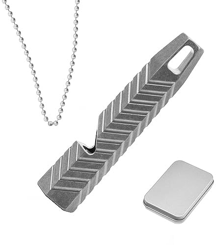 MiOYOOW Mioyow silbato de titanio, silbatos de emergencia EDC silbatos al aire libre hasta 120 DB con cadena y caja de hierro para senderismo, caza, camping, pesca y aventura