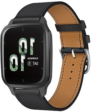 Leder Armband für Garmin Venu Sq 2/Venu Sq 2 music/Venu Sq/Venu Sq music Armbänder, Echtleder Schlank Ersatzarmband mit Edelstahl-Verschluss Kompatibel mit Garmin Venu Sq 2/Venu Sq 2 music (15)