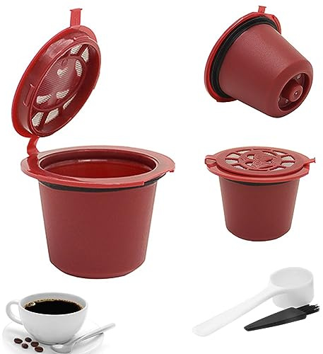 AMZLORD 3 Stü Kaffee kapsel erverwendbarer for Ne-sprso Maschine - Nhfüllbare Kaffeekapseln - Kaffeefilter Kaffeepads t Kaffeelöffel und nigsbüte (Rot)