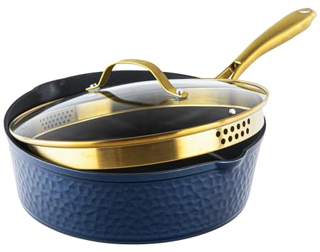 Granitestone Sartén para saltear de 4 cuartos con tapa - Sartenes antiadherentes de 12 pulgadas Sartén antiadherente, Sartén antiadherente, Sartén para cocinar, Sartén antiadherente, 100% libre - Azul